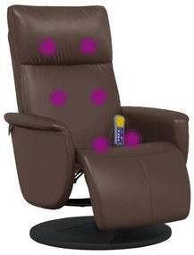 Poltrona massagens reclinável + apoio pés couro artif. castanho
