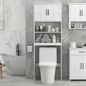 Móvel sobre Sanita Armário para Máquina de Lavar com 2 Portas Prateleiras Abertas e Ajustável 66x23x178 cm Branco