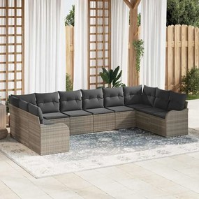 Conjunto de Sofá de Jardim de 10 Peças com Almofadas Rattan de Polipropileno Cinzento Claro