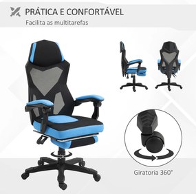 Cadeira de Escritório Ajustável em Altura Cadeira para Secretária Giratória de 360° Reclinável até 135° 58x72x108-118 cm Azul