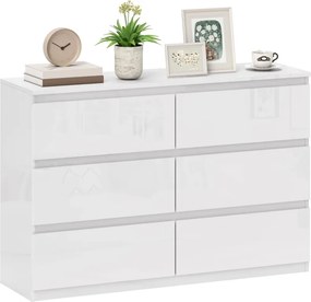 Cómoda com 6 Gavetas de Madeira Cómoda de Dormitório Cómoda Branca Estilo Moderno 112x34x75 cm Branco Brilhante
