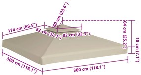 Cobertura de substituição p/ gazebo 310 g/m² bege 3x3 m