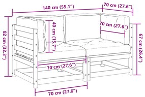 2 pcs conj. sofás jardim + almofadões pinho maciço castanho-mel