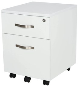 HOMCOM Bloco Gavetas Escritório Móvel Arquivos 5 Rodas Fechadura Organizador 40x45,5x52,5 cm Branco | Aosom Portugal