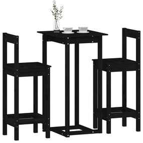 3 pcs conjunto de bar pinho maciço preto