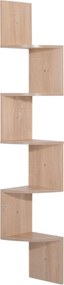 Estante de canto de parede para arrumação, em forma de ziguezague, 20 L x 20 L x 126 A cm, 5 prateleiras, madeira de carvalho claro