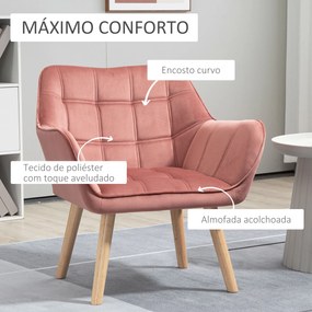 Poltrona Moderna Poltrona de Leitura Estofada em Veludo com Assento Amplo Pés em Madeira  67x61,5x71 cm Rosa