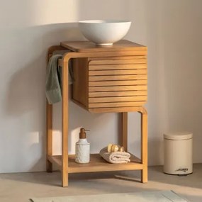 Conjunto De Móvel De Casa De Banho Em Madeira De Teca Bradley Sem Espelho & Sem Torneira & Cerâmica Branca Redonda Ø30 Cm Calgari & ↔︎ 5 - Sklum