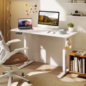 Secretária elétrica ergonómica 120 x 60 x 73-118 cm com 3 ajustes de memória e proteção anticolisão branca