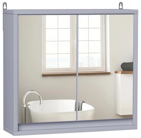 HOMCOM Armário de banheiro com espelho de parede com prateleira ajustável 3 níveis 2 portas 48x14,5x45 cm Cinza| Aosom Portugal
