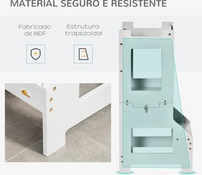 Torre de Aprendizagem para Crianças de Madeira Convertível em Secretária com Ardósia e Barra de Segurança 42x44x86 cm Cinza