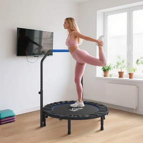Trampolim Fitness Ø114 Trampolim Dobrável com Pega Ajustável em 4 Níveis Estrutura de Aço Azul