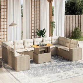 11 pcs conjunto sofás de jardim c/ almofadões vime PE bege