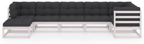 7 pcs conjunto lounge de jardim com almofadões pinho maciço