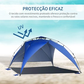 Tenda de Praia Dobrável Tenda de Praia com Bolsa de Transporte Impermeável para Parque Campismo 247x247x145 cm Azul