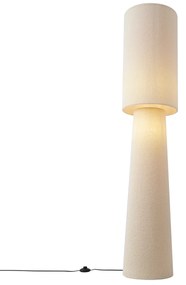 Candeeiro de pé Japandi bege tecido teddy 2-luzes - Trompet Japandi