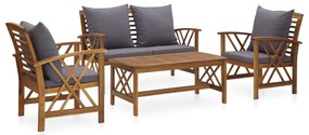 4 pcs conj. lounge jardim c/ almofadões madeira acácia maciça