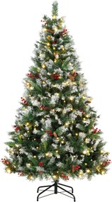 HOMCOM Árvore de Natal Nevada 180 cm com 250 LED 11 Modos Comando à Distância 840 Pontas 34 Pinhas e 34 Bagas Verde | Aosom Portugal