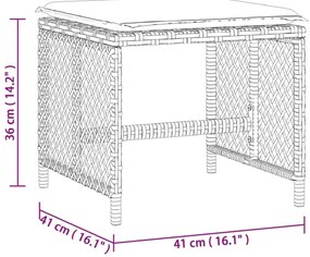 Bancos de jardim com almofadões 4 pcs 41x41x36 cm vime PE preto