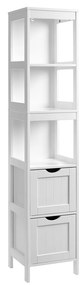 VASAGLE Hochschrank, Badezimmerschrank, Aufbewahrung von Badutensilien, com 2 Schubladen e 3 offenen Fächern, 30 x 30 x 141,5 cm, Badezimmer, Wohnzimmer, Küche, weiß BBC66WT