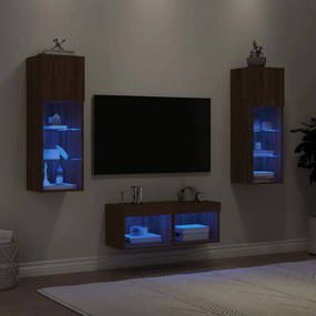 4 pcs móveis de parede para TV com luzes LED carvalho castanho