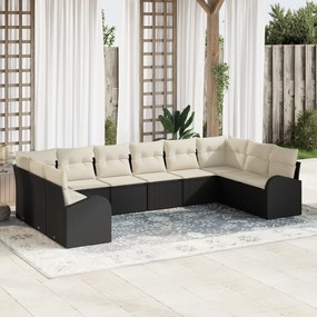 Conjunto de Sofá de Jardim vidaXL de 10 Peças com Almofadas Preto Ratt