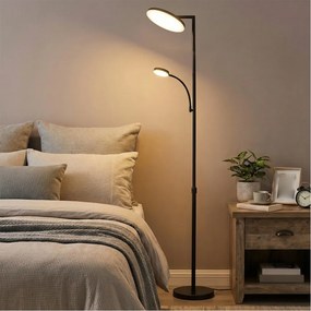 Candeeiro de pé LED com altura ajustável 25 x 25 x (148-176) cm, candeeiro de pé com luz de leitura preto