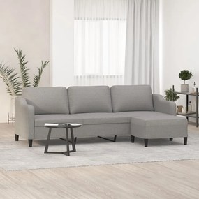 3153519 vidaXL Sofá de 3 lugares com apoio de pés 210 cm tecido cinzento-claro