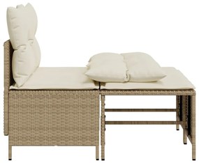 4 pcs conjunto de sofás para jardim c/ almofadões vime PE bege