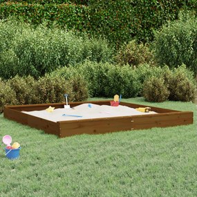 vidaXL Caixa de areia quadrada com assentos pinho maciço castanho-mel