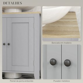 Móvel para Lavatório (NÃO INCLUIDO) Pousar com 2 Portas e Prateleira Ajustável Estilo Moderno 60x30x60 cm Cinza  e Madeira