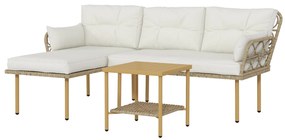 Outsunny Conjunto Jardim 3 Peças Vime Sintético Sofá 2 Lugares Sofá Canto Mesa Centro Design Elegante Natural Creme | Aosom Portugal