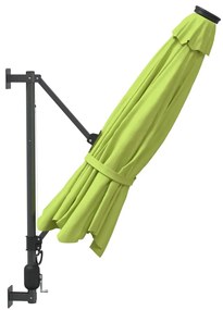 Guarda-sol de montar na parede com luzes LED 290 cm verde-maçã