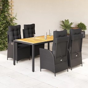 vidaXL 5 pcs conjunto de jantar p/ jardim c/ almofadões vime PE preto