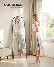 Espelho pé de corpo inteiro de 160 x 50 cm com moldura arqueada em vidro temperado preto