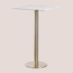 Mesa Alta De Bar Quadrada 60x60 Cm Em Terraço Malibu Branco & Ouro Champagne - Sklum