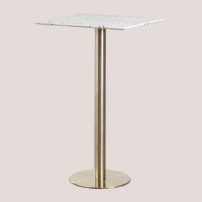 Mesa Alta De Bar Quadrada 60x60 Cm Em Terraço Malibu Terrazzo Marfim - Preto & Ouro Champagne - Sklum