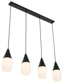 Candeeiro suspenso moderno preto com vidro opalino 4 luzes - Drop Moderno