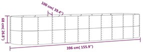 Canteiro elevado jardim 396x100x68 aço revestido a pó prateado