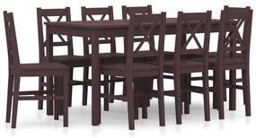 vidaXL 9 pcs conjunto de jantar em madeira de pinho castanho-escuro