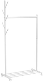 Guarda Roupa com Rodas 5 Ganchos Barra para Pendurar e Prateleira Inferior 86x43x171 cm Branco