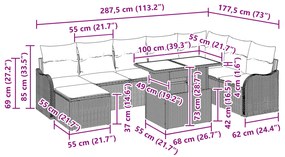 Conjunto de Sofá de Jardim de 9 Peças com Almofadas Preto Rattan Polié