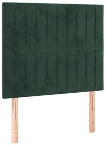 Cabeceira de cama c/ LED veludo 90x5x118/128 cm verde-escuro