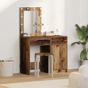 vidaXL Conjunto de Mesa de Maquiagem com LED em Acabamento de Madeira Velha