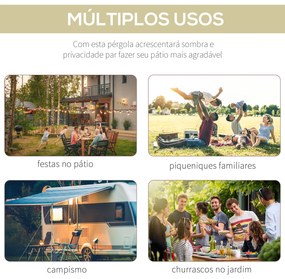 Outsunny Pérgola de Jardim 3x2,5m Pérgola Montada na Parede com Teto Retrátil 10 Orifícios de Drenagem Estrutura de Aço e Poliéster 180 g/m² para Pátio Terraço Exterior Creme