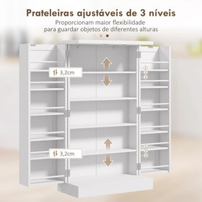 Armário de Cozinha Armário Despensa Cozinha com 2 Portas 16 Prateleiras Aparador Moderno 60x30x104 cm Branco