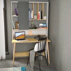 Secretária de Estudo Wood - Branca e Carvalho - 120x60x196,6 cm