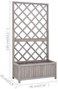 Vaso com treliça para jardim 70x30x135 cm abeto maciço cinzento