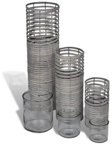 Suporte para velas tecelagem artesanal, 3 pcs, cinzento