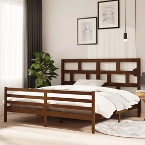Estrutura cama 200x200 cm madeira de pinho maciça castanho-mel
